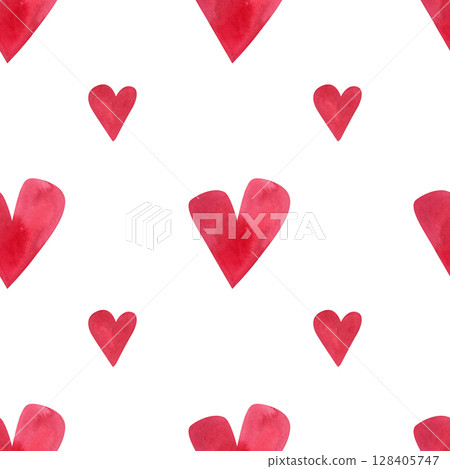 Love, passion, emotions. Seamless pattern of hand-drawn pink watercolor hearts. Sketchy illustration for Valentine's Day for wrapping paper, textiles, boxes, notebooks, notepads. 128405747