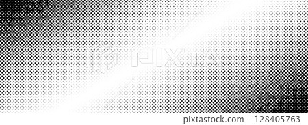 Grunge halftone gradient texture. Black pixel distress backdrop. Weathered grit noisy background. Damaged glitched print overlay. Fading gritty sandy wallpaper. Vector smudged halfton grange texture 128405763