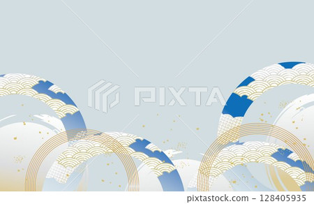 美麗的日式波浪圖案插畫背景 128405935