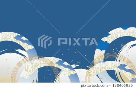 美麗的日式波浪圖案插畫背景 128405936