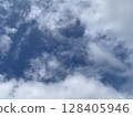 Summer sky July Softly floating clouds and blue sky #014 128405946