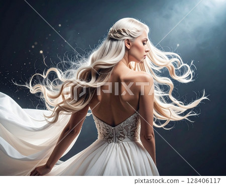 穿著婚紗的女人的背影 128406117