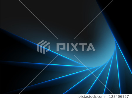 Blue spiral neon laser lines abstract geometric glowing background 128406537
