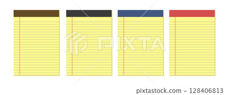 Legal Yellow Paper set. Note page, notebook or notepad. Office Equipment, School Supply. Vector illustration in flat style Legal Yellow Paper set. Note page, notebook or notepad. Office Equipment, School Supply. Vector illustration in flat style 128406813