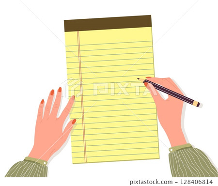 Legal Yellow Paper. Note page, notebook or notepad. Office Equipment, School Supply. Vector illustration in flat style Legal Yellow Paper. Note page, notebook or notepad. Office Equipment, School Supply. Vector illustration in flat style 128406814