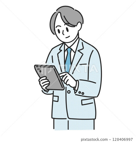 操作平板電腦的商人的插圖 操作平板電腦的商人的插圖 128406997