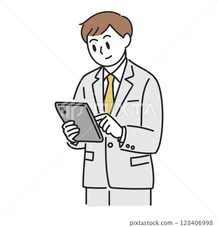 操作平板電腦的商人的插圖 128406998