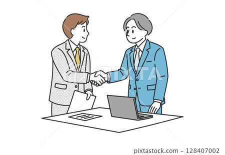 Illustration of two businessmen shaking hands Illustration of two businessmen shaking hands 128407002