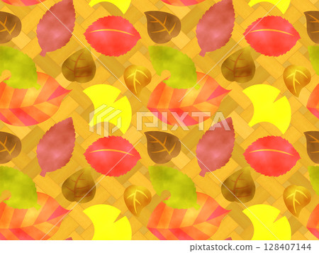 水彩風格秋葉無縫日本圖案背景 水彩風格秋葉無縫日本圖案背景 128407144