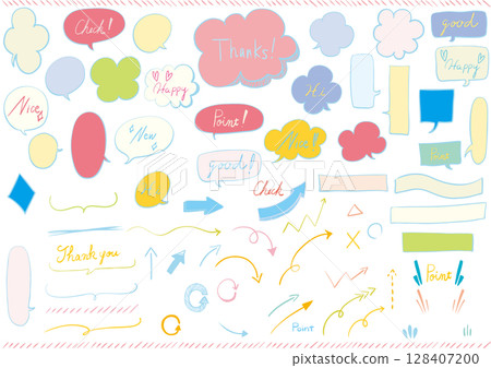 Hand-drawn style text speech bubble, label and arrow set 3 128407200