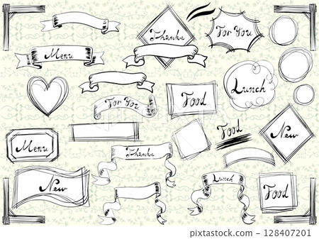 Retro style ribbon and label material set 1 with hand-drawn text 128407201