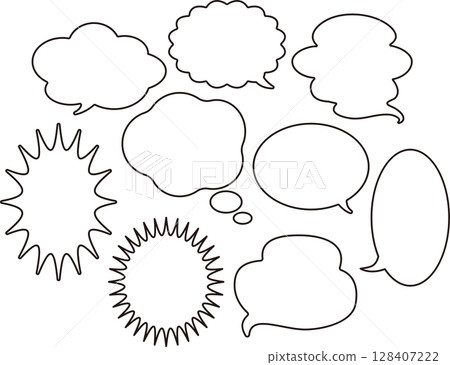 簡單的語音泡棉漫畫圖示線框裝飾插畫素材 128407222