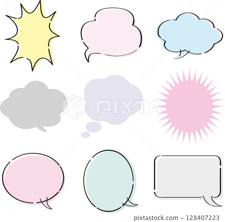 簡單的語音泡棉漫畫圖示線框裝飾插畫素材 128407223