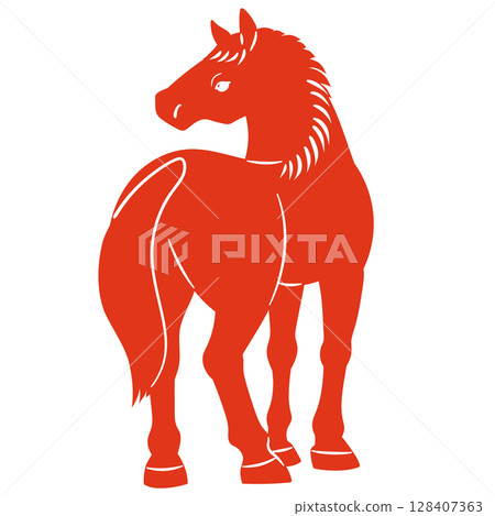 Silhouette of a horse turning around Vector illustration 128407363