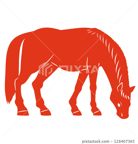 Horse eating grass silhouette vector illustration 128407365