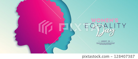 Women's Equality Day Banner Design. August 26 National Female Holiday in United States. USA Celebration Template with Woman Face Silhouette on Clean Background for Flyer, Greeting Card, Web Banner Women's Equality Day Banner Design. August 26 National Female Holiday in United States. USA Celebration Template with Woman Face Silhouette on Clean Background for Flyer, Greeting Card, Web Banner 128407387