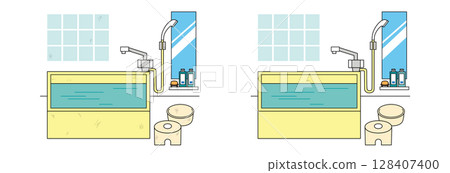 Comparison illustration of a dirty bathroom and a clean bathroom (color) | Before and after, cleaning, cleaning 128407400