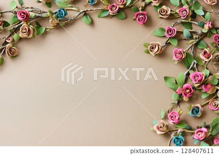 Flowers on the edges of picture. Top view Flowers on the edges of picture. Top view 128407611