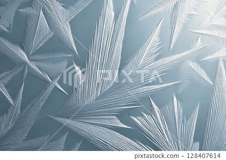 Icy texture with frost patterns and reflections 128407614