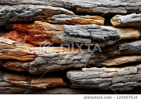 Detailed textured tree bark with deep grooves and natural patterns 128407616