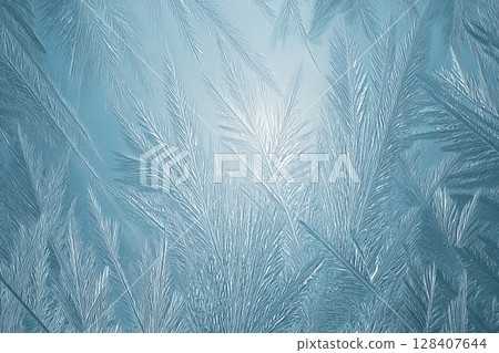 Icy texture with frost patterns and reflections 128407644