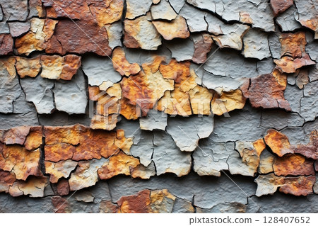 Rusted metal texture with peeling paint and corrosion 128407652