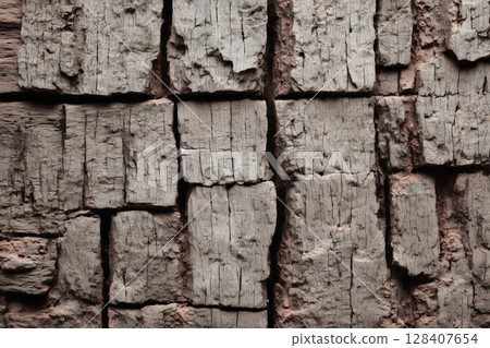 Detailed textured tree bark with deep grooves and natural patterns 128407654