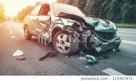 Car accident. Damaged car 128407671