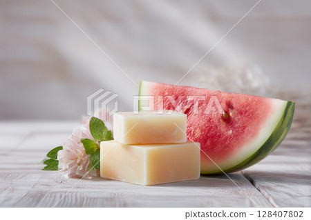 Handmade watermelon soap, summer freshness Handmade watermelon soap, summer freshness 128407802