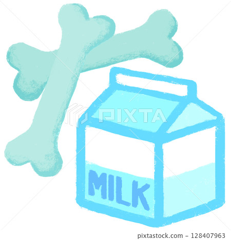 Crayon-style hand-drawn illustration: Milk strengthens bones 128407963