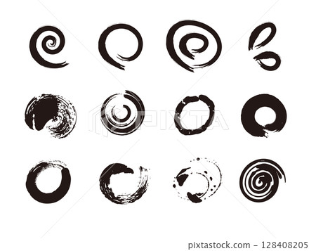 A set of hand-drawn, faded circle designs 128408205