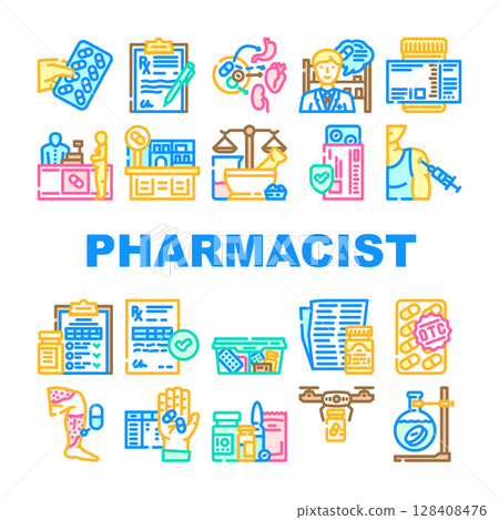 pharmacist medication drugs icons set vector 128408476
