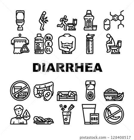 diarrhea causes symptom treatment icons set vector diarrhea causes symptom treatment icons set vector 128408517