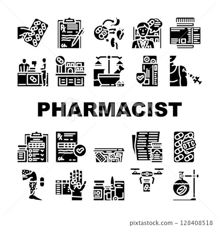 pharmacist medication drugs icons set vector pharmacist medication drugs icons set vector 128408518