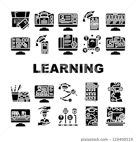 online learning platform study icons set vector online learning platform study icons set vector 128408519