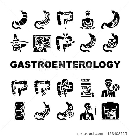gastroenterologist hepatology icons set vector gastroenterologist hepatology icons set vector 128408525