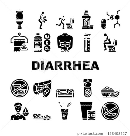 diarrhea causes symptom treatment icons set vector diarrhea causes symptom treatment icons set vector 128408527