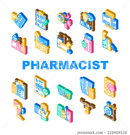 pharmacist medication drugs icons set vector pharmacist medication drugs icons set vector 128408528