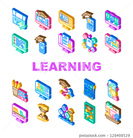 online learning platform study icons set vector online learning platform study icons set vector 128408529