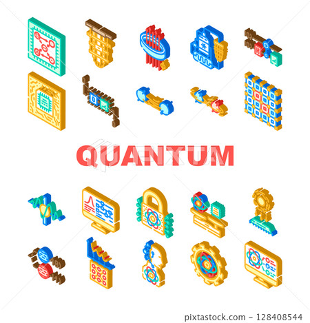 quantum computer qubit icons set vector quantum computer qubit icons set vector 128408544