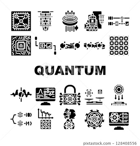 quantum computer qubit icons set vector quantum computer qubit icons set vector 128408556