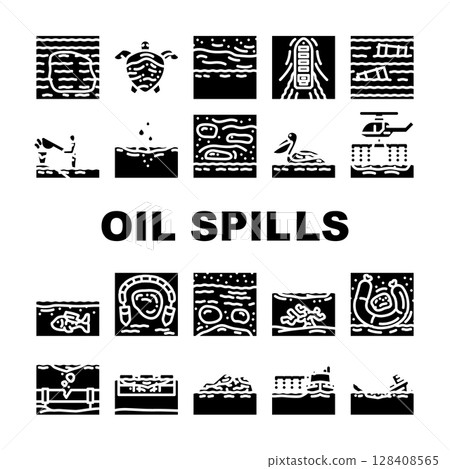 oil spills pollution icons set vector 128408565
