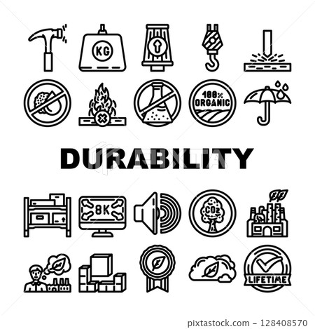 strength durability product icons set vector 128408570