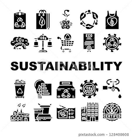 sustainability eco friendliness icons set vector sustainability eco friendliness icons set vector 128408608