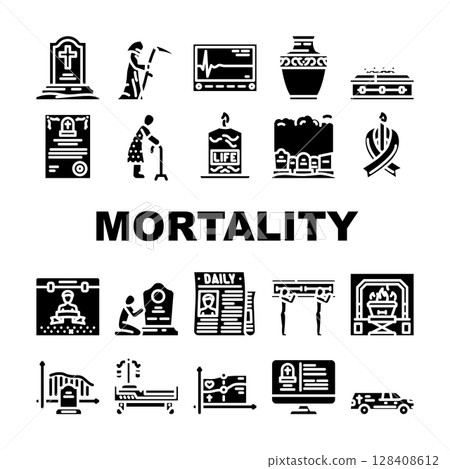 mortality death life aging icons set vector mortality death life aging icons set vector 128408612