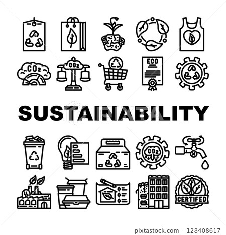 sustainability eco friendliness icons set vector sustainability eco friendliness icons set vector 128408617