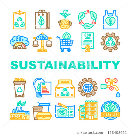 sustainability eco friendliness icons set vector 128408631