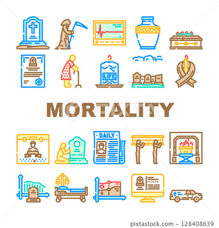 mortality death life aging icons set vector mortality death life aging icons set vector 128408639