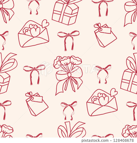 Coquette party crayon seamless pattern. Doodle holiday event endless background. Girly festive repeat cover ornament. Surface pattern birthday or wedding motif. Vector hand drawn illustration Coquette party crayon seamless pattern. Doodle holiday event endless background. Girly festive repeat cover ornament. Surface pattern birthday or wedding motif. Vector hand drawn illustration 128408678
