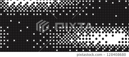 Halftone comic background. Noise grid gradient monochrome design cover. Grain pixel overlay. Dots pattern horizontal banner. Vector abstract gradient illustration Halftone comic background. Noise grid gradient monochrome design cover. Grain pixel overlay. Dots pattern horizontal banner. Vector abstract gradient illustration 128408680